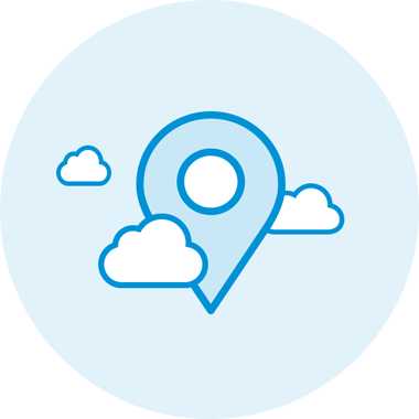 Punaise de localisation entourée de nuages pour la page 404
