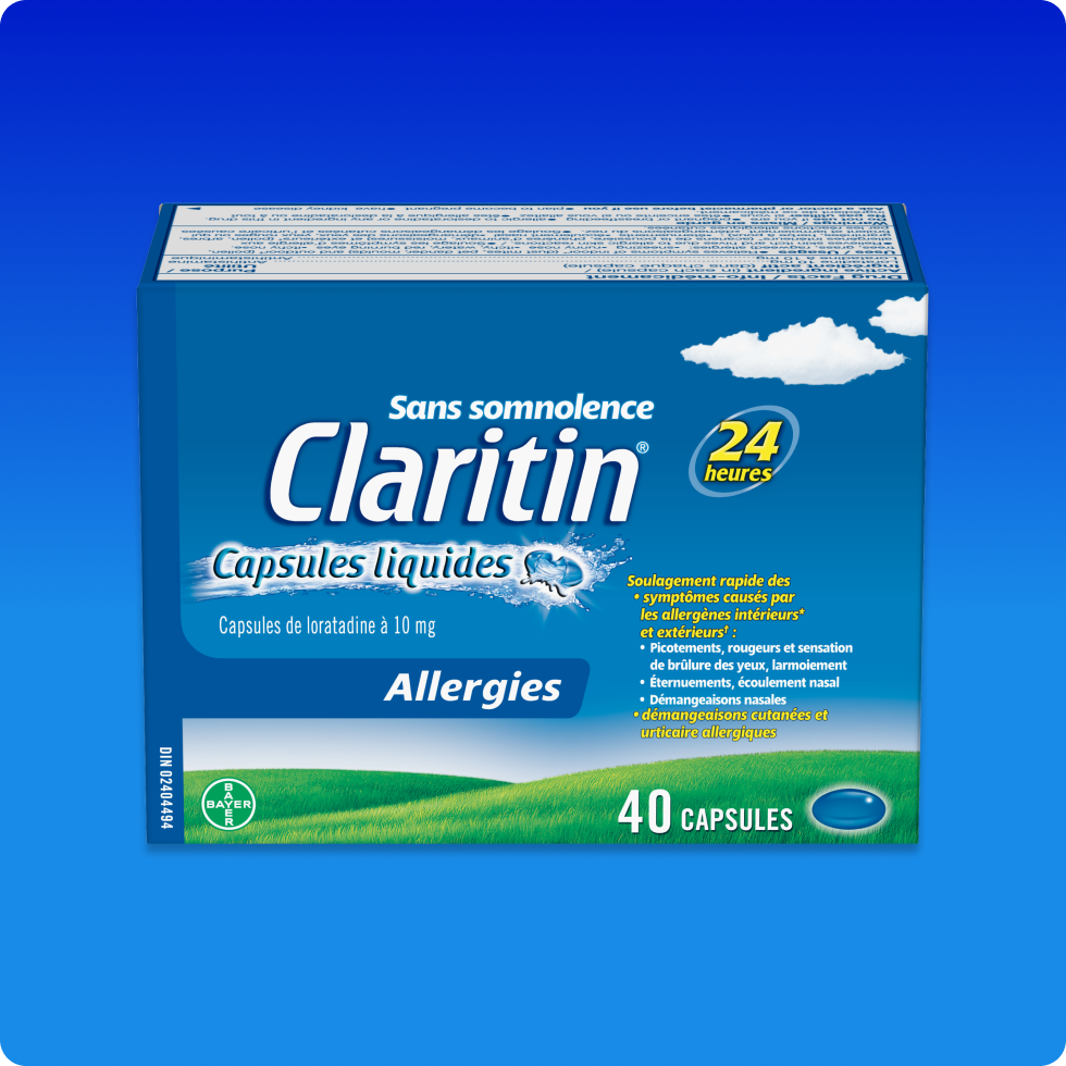 Vue de face de l’emballage de Claritin® Capsules liquides 24 h.